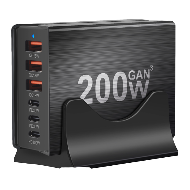 Trending Multi-Port Desktop Charger Station 3C3A Super Fast Charging Adapter for iPhone for Laptop Gan Travel PD 100W 200W Gan