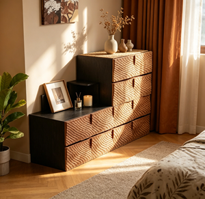 Modern Wood Storage <b>Cabinet</b> with Black Frame and Slab Doors for Bedroom Furniture - Product Image 6