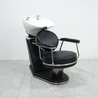 Fauteuil de lavage de luxe pour salon avec bac en céramique blanc, en cuir synthétique, inclinable, station de lavage des cheveux, massage de la tête, spa