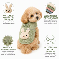 Gilet polaire personnalisé pour chien avec applique ours en peluche, harnais sans manches, vêtements chauds d'hiver pour chiots et chats, vente en gros OEM
