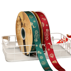 Pita Grosgrain Foil Satin Poliester Daur Ulang 100% Model LUOKAI 520 Grosir, Satu Sisi, Asal GUA untuk Pohon Natal dan Liburan - Product Image 1