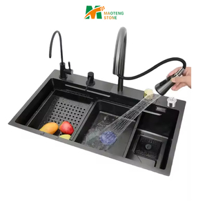 Venta caliente de acero inoxidable 201 304 Splash Guard Black Gold Faucet Kitchen Square Sink - Product Image 1