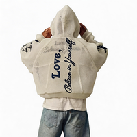 Sweat à capuche unisexe personnalisé pour homme, style rétro, broderie 3D, appliqué, fermeture éclair, respirant, ajouré, vêtement de sport décontracté tendance