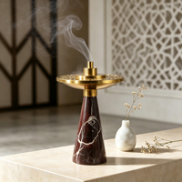 Brûleur d'encens Bakhoor en marbre naturel rouge, vente en gros, avec couvercle en laiton, pour la décoration intérieure de Ramadan, Eid, hôtels, appartements, villas