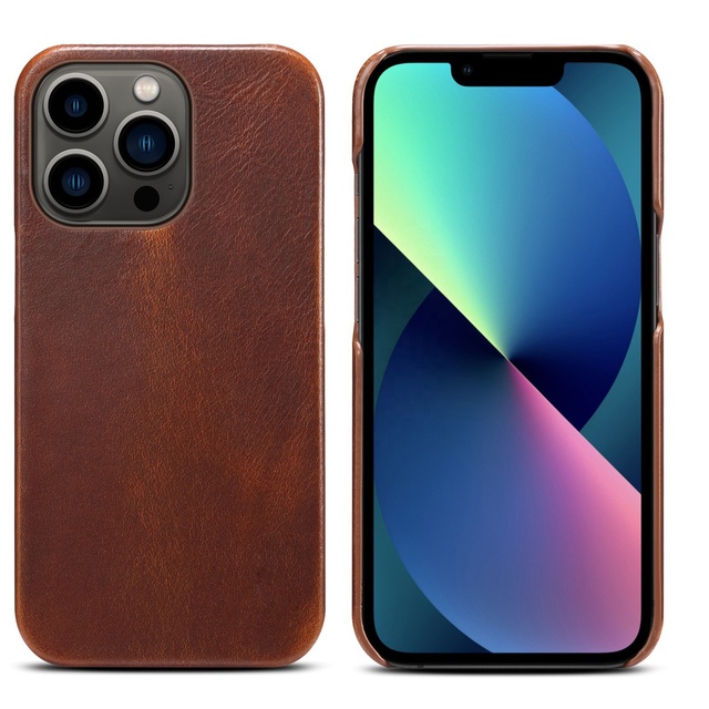Luxury Vintage Crazy Horse Genuine Leather Phone Cover Case for iPhone 14 Pro 6.1"