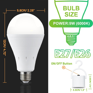 Bóng đèn khẩn cấp có thể sạc lại Bóng đèn LED chạy bằng điện AC Bóng đèn LED ban ngày E26 cho cắm trại khi mất điện tại nhà - Product Image 4