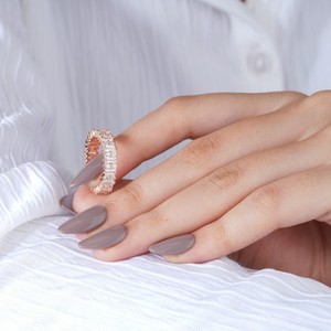 Bague éternité en diamant baguette or rose, bande de diamants pleine cercle de luxe, bijoux fins élégants pour femmes pour mariage et fiançailles - Product Image 5