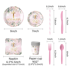 <span class=keywords><strong>Vaisselle</strong></span> <span class=keywords><strong>jetable</strong></span> en papier rose moderne, très vendue, accessoire pour baptême, communion, fête, anniversaire d'enfants, demoiselles d'honneur - Product Image 3