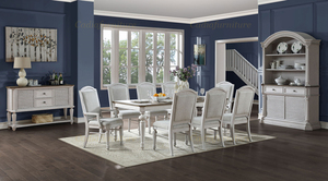 Set <span class=keywords><strong>da</strong></span> Pranzo in Stile Americano in Legno, Tavolo <span class=keywords><strong>da</strong></span> Pranzo con 8 Sedie, Mobili Verniciati di Colore Bianco - Product Image 2