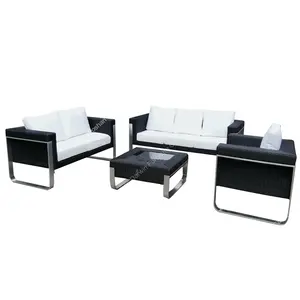 Hotsale factory wicker outdoor furniture PE rattan garden modular sofa lounge with brushed aluminum legs