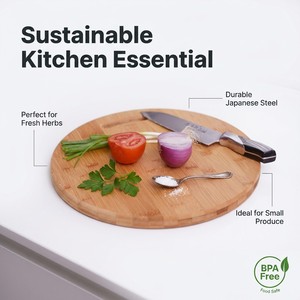 Planche à découper circulaire en bois massif personnalisable avec trous pour accrocher et maintenir, idéale pour couper le steak, les fruits et les légumes - Product Image 4