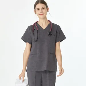 Uniformes de enfermería micro elásticos, ropa de trabajo médica, Hospital, médicos, enfermeras, mujeres, hombres, algodón, lino, trajes sanitarios clínicos