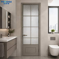 Puerta de Baño de Aluminio con Vidrio Gris Mate, Puerta de Vidrio Opaco para Uso Residencial