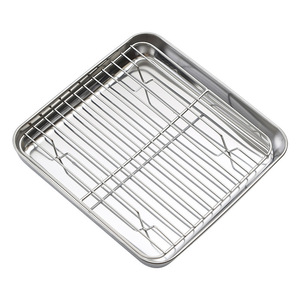 Stainless Steel Square Tray With Wire Mesh Frame Set Flat Bottom For Baking Oil Draining Barbecue - Product Image 1