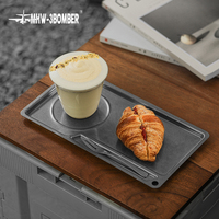 Plateau de service à café MHW-3BOMBER série Uni en acier inoxydable SUS304, 280 mm, avec porte-gobelet et emplacement pour couverts, empilable, plateau à dessert pour café