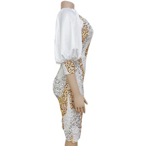 Nouvelle Robe Moulante Élégante à Manches Lanterne et Paillettes avec Fente pour Femme, Style Africain - Product Image 5