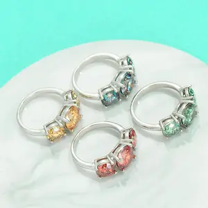 Custom High Quality Engagement Rings Fine Jewelry 925 Sterling Silver Colorful Moissanite Ring For Women Beautiful Gifts Jewelry