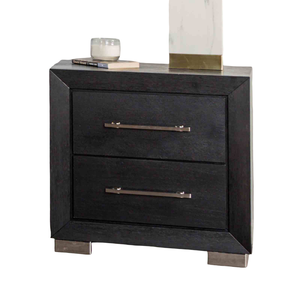 Comodino Contemporaneo con Finitura Nera, Gambe Cromate, Maniglie in Metallo, Cassetti con Chiusura Morbida, Arredamento per Camera da Letto - Product Image 2