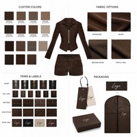 Ensemble deux pièces pour femme OEM, aspect daim de haute qualité, veste à double fermeture éclair, short cycliste à col roulé, logo personnalisé