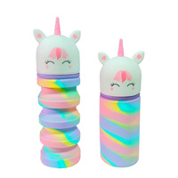 Porte-stylo cylindrique rétractable en silicone licorne de grande capacité, étui à crayons debout, sac à fermeture éclair pour enfants