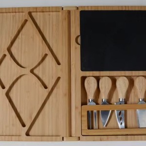 Tabla de quesos de bambú, juego de tres piezas para cortar, ecológico y duradero, incluye platos y un cuchillo, disponible en varios tamaños. - Product Image 5