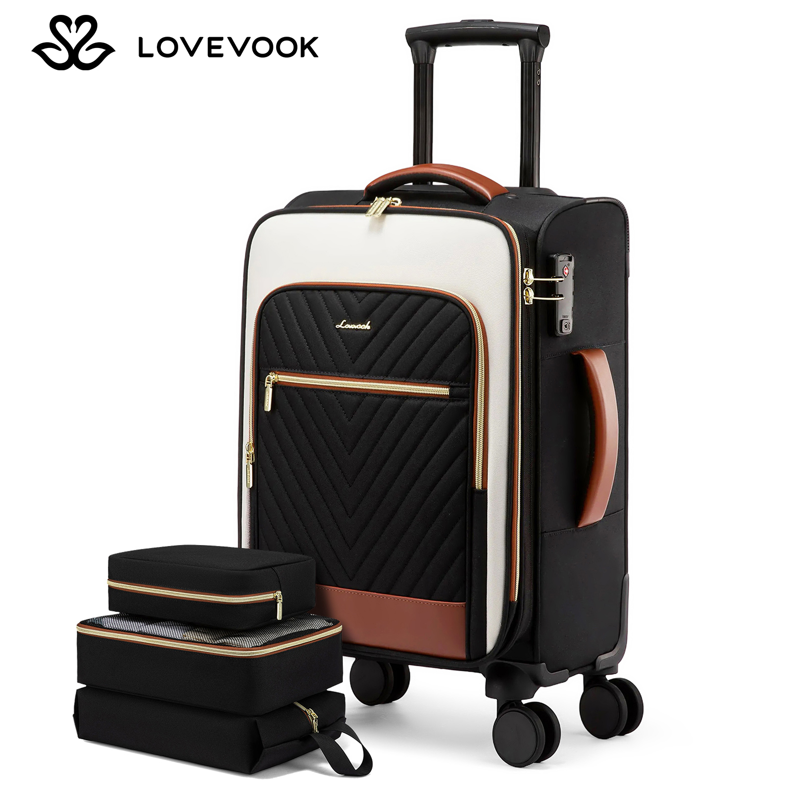 LOVEVOOK унисекс 20-дюймовые чемоданы для ручной клади, мягкие чемоданы с вращательными колесами и блокировкой, проверенный прочный багажный пакет