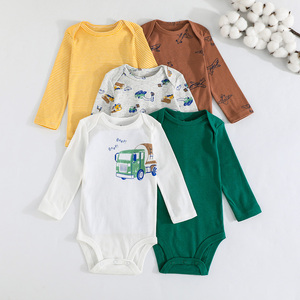 Infant Clothing 6M 24M Autumn <b>Animal</b> <b>Pattern</b> Printed <b>Knitted</b> Long Sleeve 100% Cotton Footies Five-Piece Set Unisex Button - Product Image 1