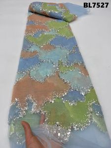 أحدث تصميم عالي الجودة أنيق شبكي مصنوع يدويًا مطرز بالخرز دانتيل فرنسي مع قماش ترتر لحفل الزفاف للحفلات - Product Image 2