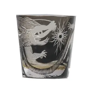 Offre Spéciale Style japonais 10OZ verres à whisky à motif long à l'ancienne coupe à la main couleur noire 250ml capacité whisky eau vin