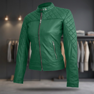 Blouson moto en cuir PU respirant et léger pour femme, col montant, manches longues, matelassé, fermeture éclair, style hiver - Product Image 3