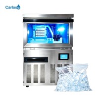 Machine à glaçons professionnelle en acier inoxydable avec contrôle tactile et lumière bleue pour compartiment à glace, idéale pour la restauration