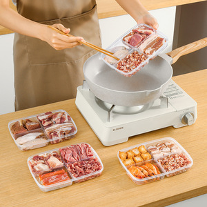 Transparent Four Compartment Refrigerator <b>Storage</b> <b>Box</b> <b>With</b> <b>Lid</b> For Meat Vegetable Fruit Food Organization - Product Image 3