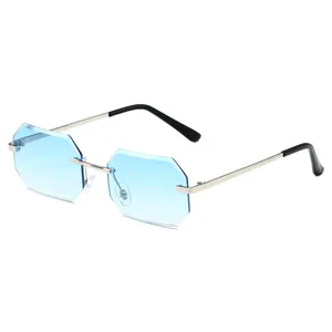 Rimless sun glasses female octagon blue male square men sunglasses women vintage dropshipping