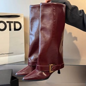 <span class=keywords><strong>Bottes</strong></span> <span class=keywords><strong>cuissardes</strong></span> en cuir noir à <span class=keywords><strong>talon</strong></span> aiguille et bout pointu pour femme, nouvelle collection automne-hiver 2026 - Product Image 1