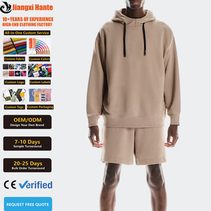 <span class=keywords><strong>Tuta</strong></span> Sportiva da Uomo Trendy del Produttore: Felpa con Cappuccio <span class=keywords><strong>in</strong></span> Spugna Traspirante e <span class=keywords><strong>Bermuda</strong></span>, Vestibilità Ampia e Oversize - Product Image 1
