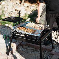 Rôtissoire rotative multifonctionnelle pour poulet au charbon de bois Grillades pour barbecue d'extérieur avec grille de cuisson à 2 couches