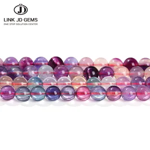 JD GEMS Semi Precious Gemstone Finished Smooth Round Beads 8mm 3A 5A Natural Fluorite Loose Stone Beads for Jewelry Making