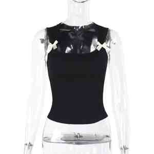 Débardeur court à col carré pour femme, style streetwear, en tissu extensible, imprimé sérigraphié, coton et élasthanne, vente en gros - Product Image 5