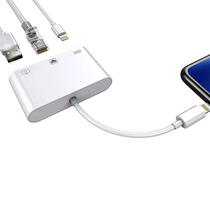 3 In1 Rj45 Converter <span class=keywords><strong>Usb</strong></span> <span class=keywords><strong>Hub</strong></span> Voor Telefoon/Pad Type <span class=keywords><strong>C</strong></span> Verlichting Naar <span class=keywords><strong>Ethernet</strong></span> Rj45 Lan 100Mbps <span class=keywords><strong>Usb</strong></span> Adapter Otg Camera Lezer Oplader - Product Image 3