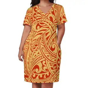 Оптовая продажа, винтажное женское полинезийское платье, новинка 2023, летнее сексуальное платье с V-образным вырезом и коротким рукавом, женские элегантные платья из Полинезии Puletasi