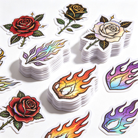 Haoxuan Tattoo-Stil Aufkleber Holographische PVC-Grafiken Dolch Schlange Rose Flamme Adler Retro Regenbogen Folie Glänzend Gestanzt
