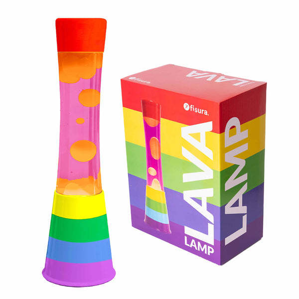 Fisura Modern Plastic Lava Lamp Rainbow Color Pink Orange Liquid 15cm Compact Desk Decor Horizontal Pattern Made in Italy