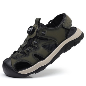 Sandales décontractées pour hommes, perforées, grises, respirantes, à bout fermé, avec fermeture Velcro, talon plat, pour la randonnée et la plage - Product Image 5