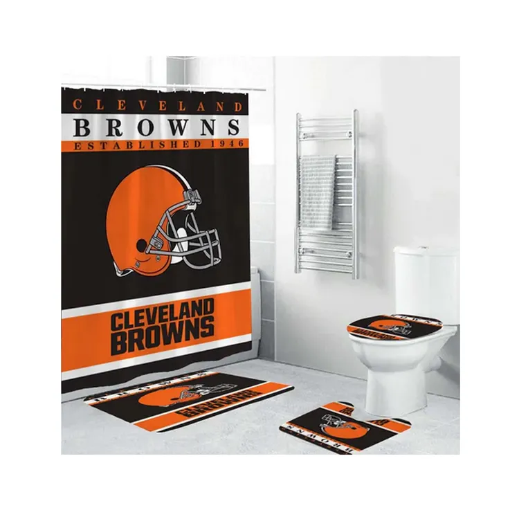 Good Quality Football Team Shower Bathroom Sets Polyester Shower Curtain And Doormats Rugs Bath Toilet Mat With Carpet Toilet