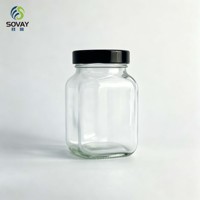 Pot en verre carré haut de 260 ml avec couvercle à vis, récipient transparent de qualité alimentaire pour miel, confiture, épices, emballage alimentaire en gros