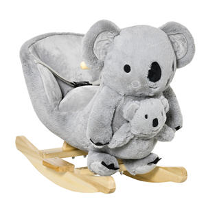 Cheval à bascule Koala en peluche HOMCOM avec sons, ceinture de sécurité et base en bois, 60x33x50cm, gris - Product Image 1