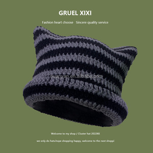 หมวกถักอะคริลิคแฟชั่นสำหรับผู้หญิงหมวกถักโครเชท์มือทรงหูแมวน่า<span class=keywords><strong>รัก</strong></span>สำหรับฤดูหนาว - Product Image 3