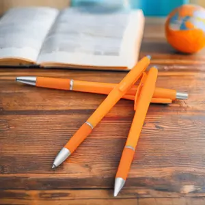 Zeamor prodotti promozionali penna a sfera arancione in plastica con impugnatura in gomma morbida economica con Logo personalizzato