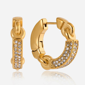 Pendientes de Aro de Acero Inoxidable con Baño de Oro e Incrustaciones de Cristal, Joyería para Fiestas, Accesorio de Moda para Mujer - Product Image 1