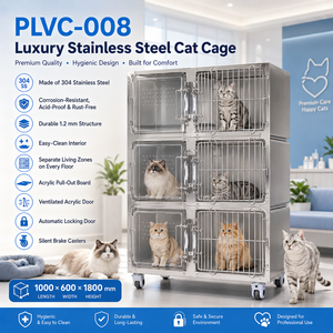 Jaula <span class=keywords><strong>de</strong></span> Acero Inoxidable <span class=keywords><strong>de</strong></span> Lujo PLVC-008 para Hospitales Veterinarios, Clínicas Veterinarias y <span class=keywords><strong>Centros</strong></span> <span class=keywords><strong>de</strong></span> Alojamiento para Gatos - Product Image 1